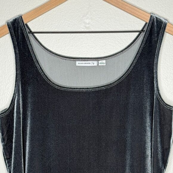 Susan Graver Womens Velvet Tank Top Large Gray Velour Square Neck Office‎ Event - Picture 5 of 7